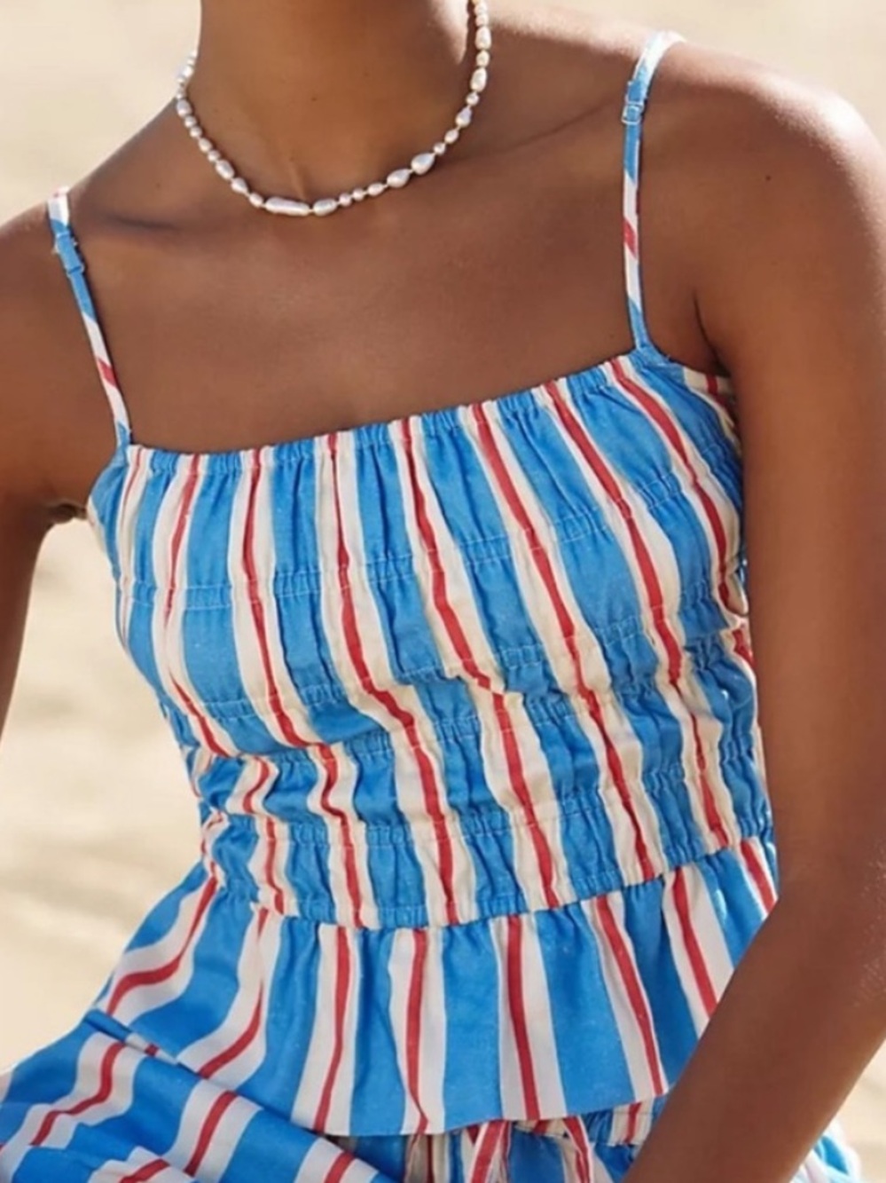 Solid & Striped Large Top Delta Linen-Blend Square-Neck American Stripe NWT